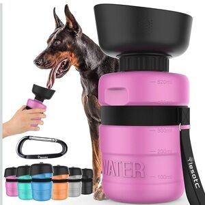Iesotc Pink Portable Dog Squeeze Leak Proof Water Bottle